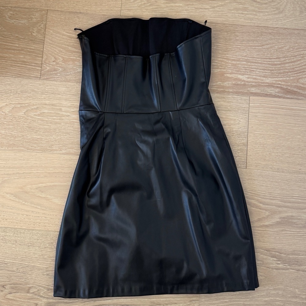 Zara Faux Leather Strapless Ruched Dress - Picture 4 of 6